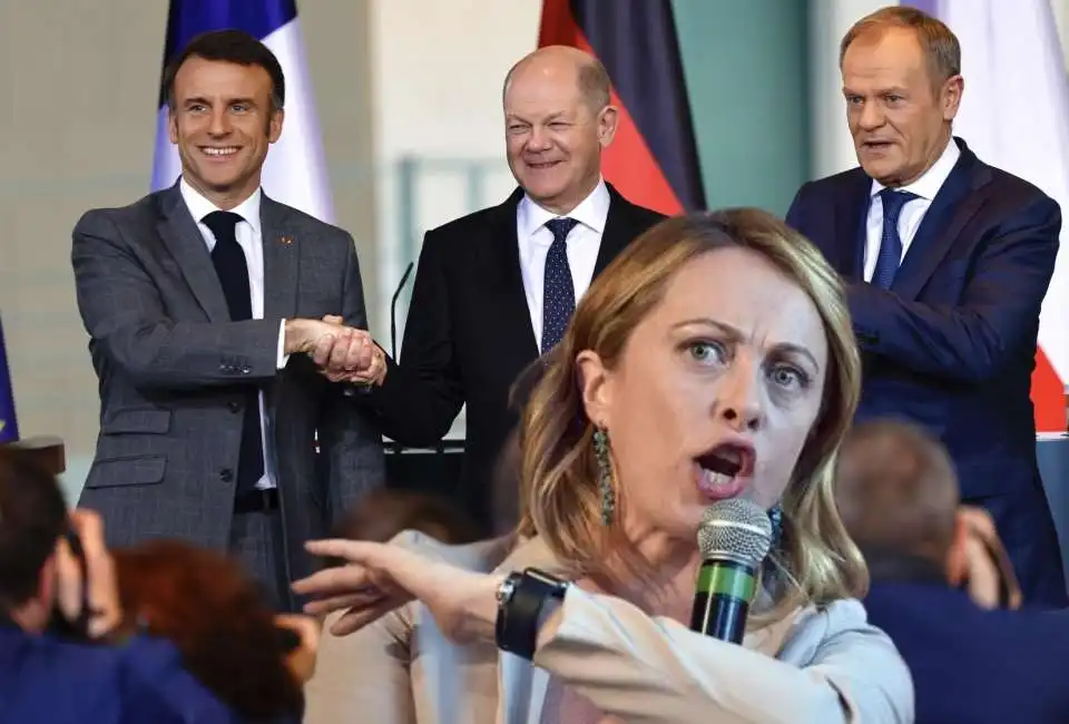 emmanuel macron - olaf scholz - donald tusk giorgia meloni 