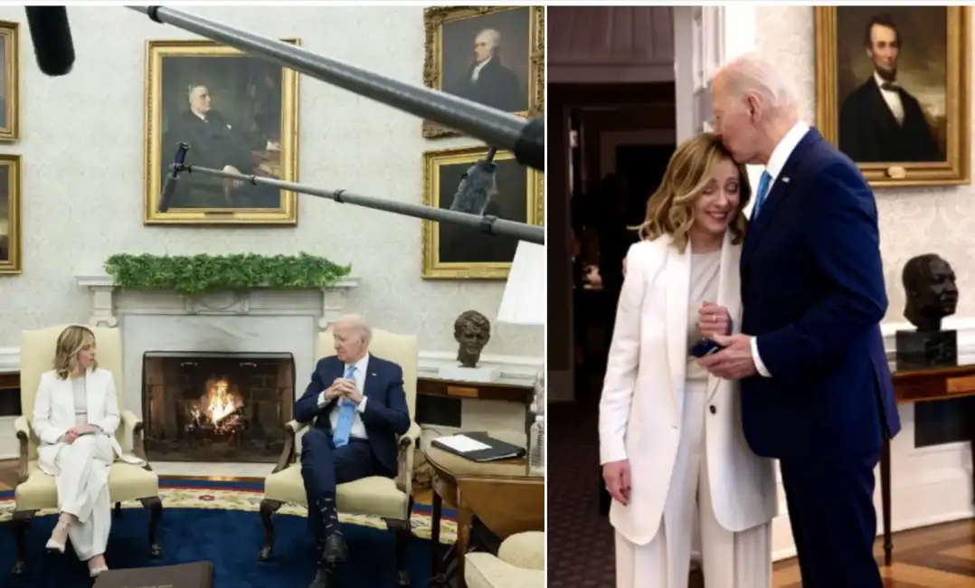 giorgia meloni e joe biden nello studio ovale casa bianca