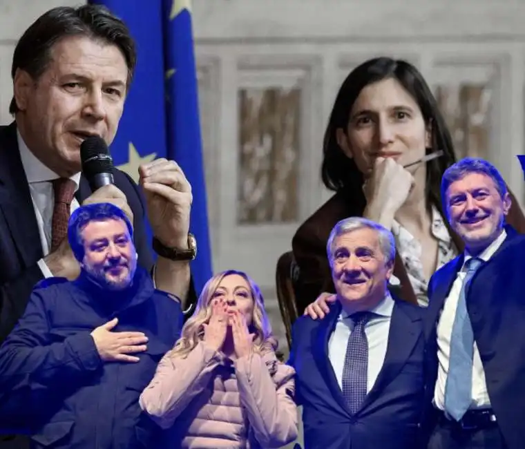 giuseppe conte elly schlein marco marsilio antonio tajani giorgia meloni 