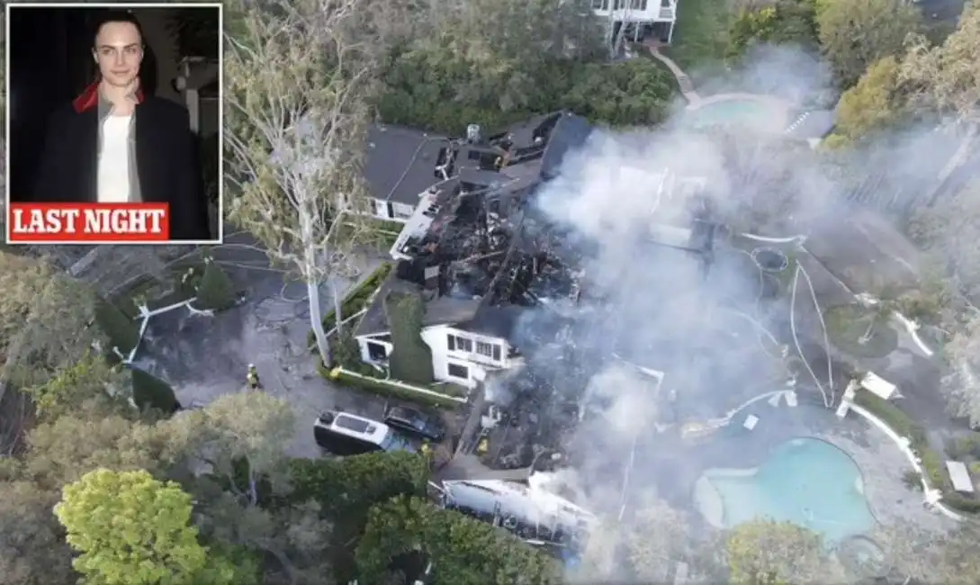 los angeles - la casa di cara delevingne a fuoco