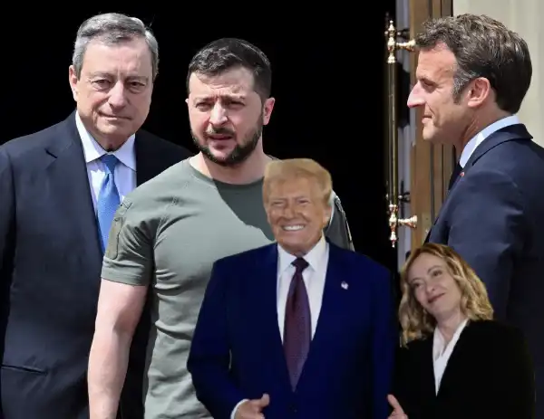 mario draghi giorgia meloni emmanuel macron donald trump 