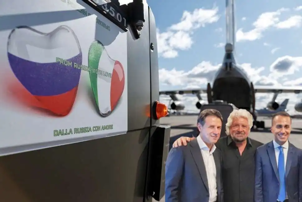 militari russi camion beppe grillo luigi di maio giuseppe conte