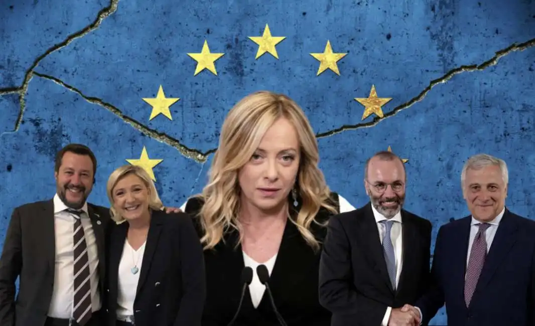 matteo salvini marine le pen manfred weber antonio tajani giorgia meloni 