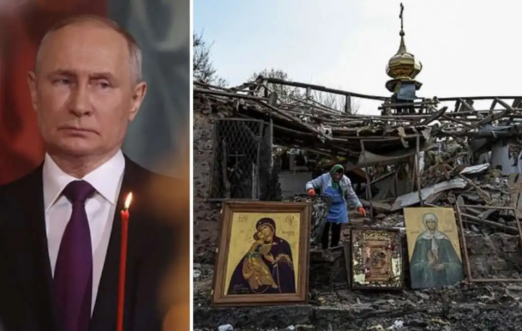 vladimir putin pasqua ortodossa chiesa di san michele arcangelo a komyshuvakha bombardata dai russi il giorno di pasqua 