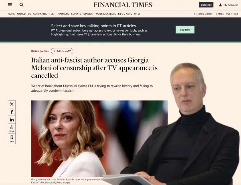 antonio scurati financial times giorgia meloni 