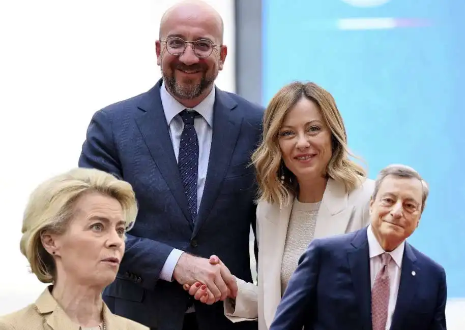 charles michel giorgia meloni ursula von der leyen mario draghi 