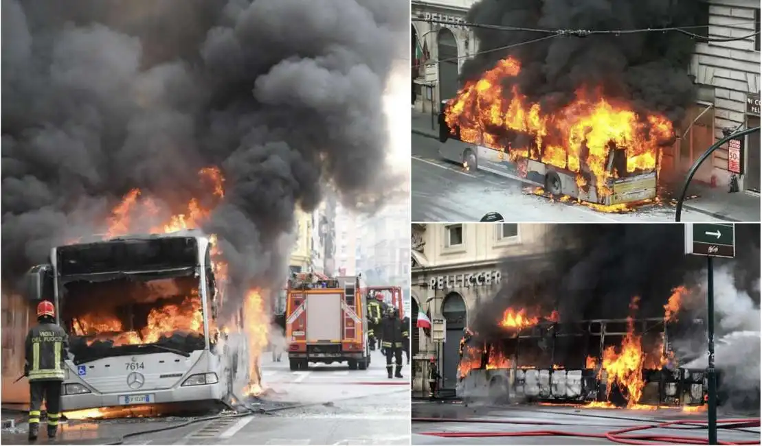 autobus in fiamme roma