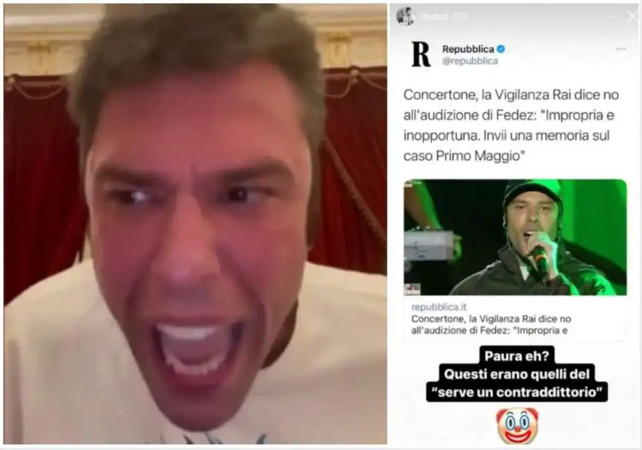 fedez invia le emoji di pagliacci alla rai