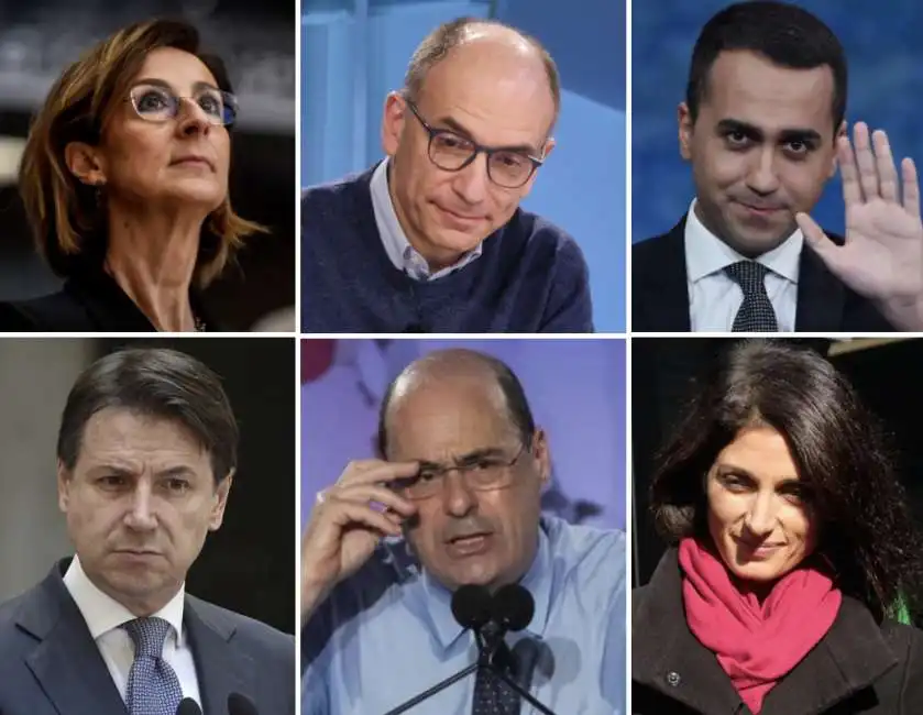 marta cartabia - giuseppe conte - luigi di maio - virginia raggi - enrico letta - nicola zingaretti