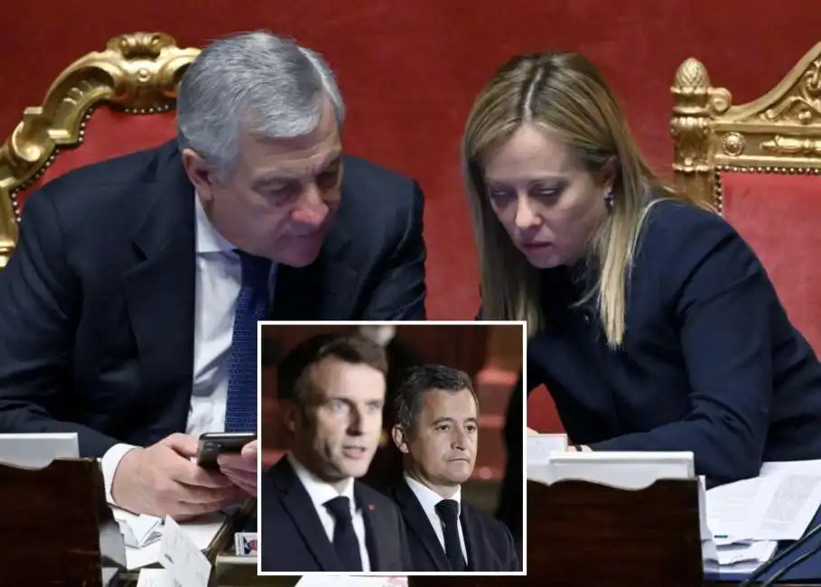 antonio tajani giorgia meloni gerald darmanin emmanuel macron 