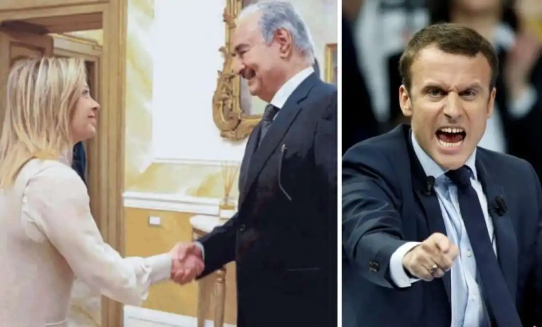 giorgia meloni haftar libia emmanuel macron