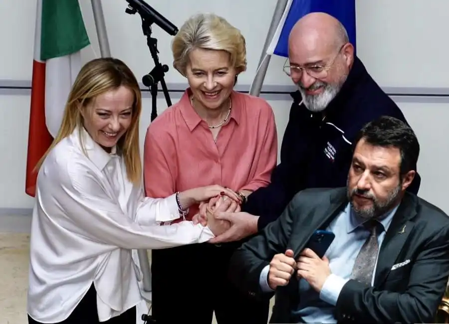 giorgia meloni ursula von der leyen stefano bonaccini matteo salvini 