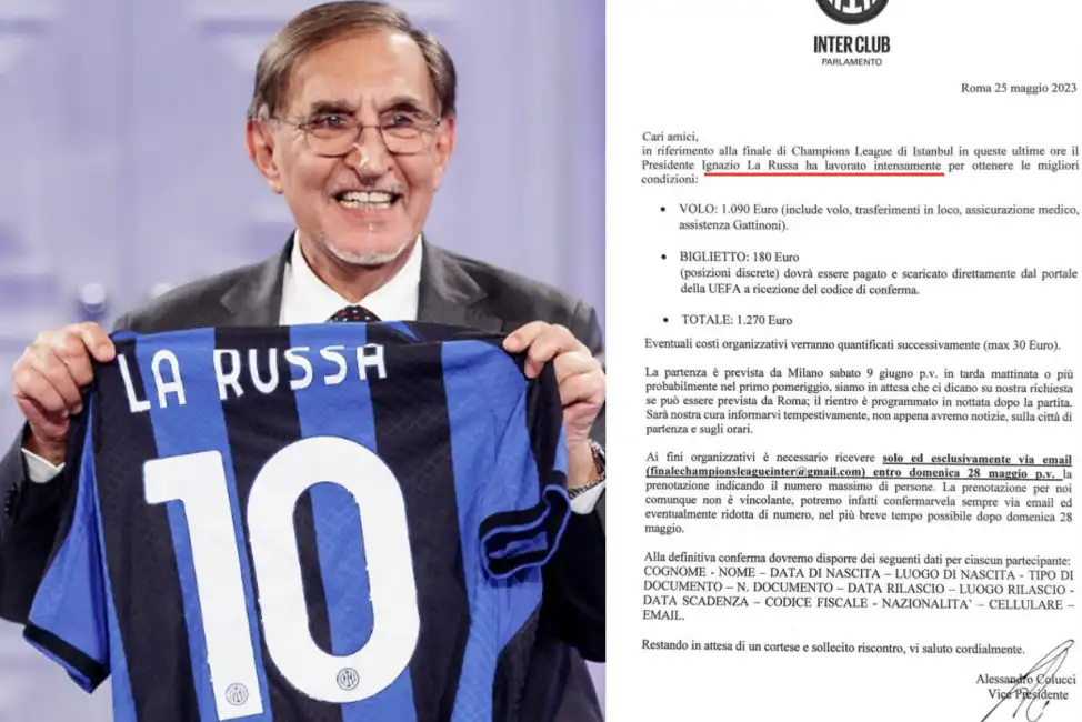 ignazio la russa inter istanbul finale champions league club parlmanento lettera trasferta