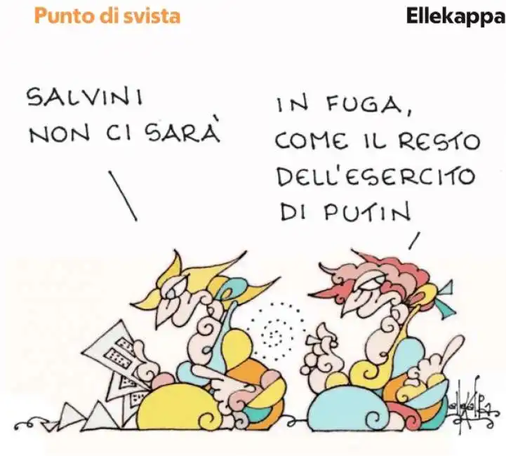 l assenza di salvini alla visita di zelensky in italia - matteo volodymyr vignetta ellekappa