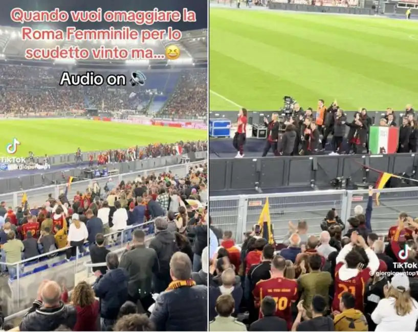 coro del tifoso della roma durante il giro di campo della squadra femminile. 3