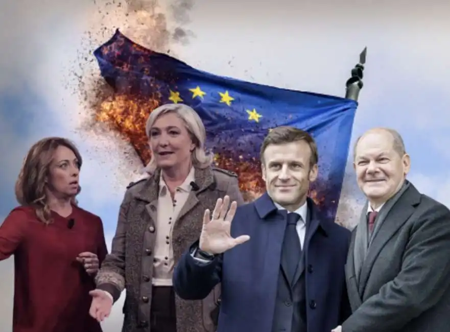 giorgia meloni marina le pen emmanuel macron olaf scholz