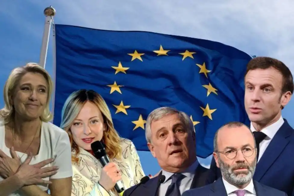 giorgia meloni marine le pen emmanuel macron antonio tajani manfred weber