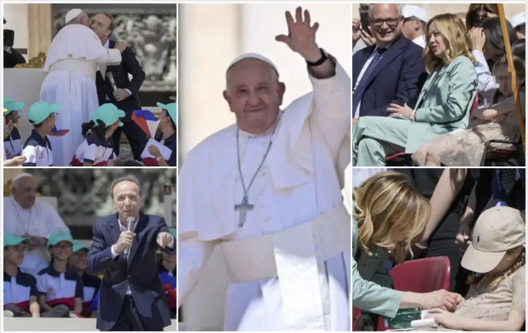 giornata mondiale dei bambini papa francesco roberto benigli roberto gualtieri giorgia meloni e la figlia ginevra