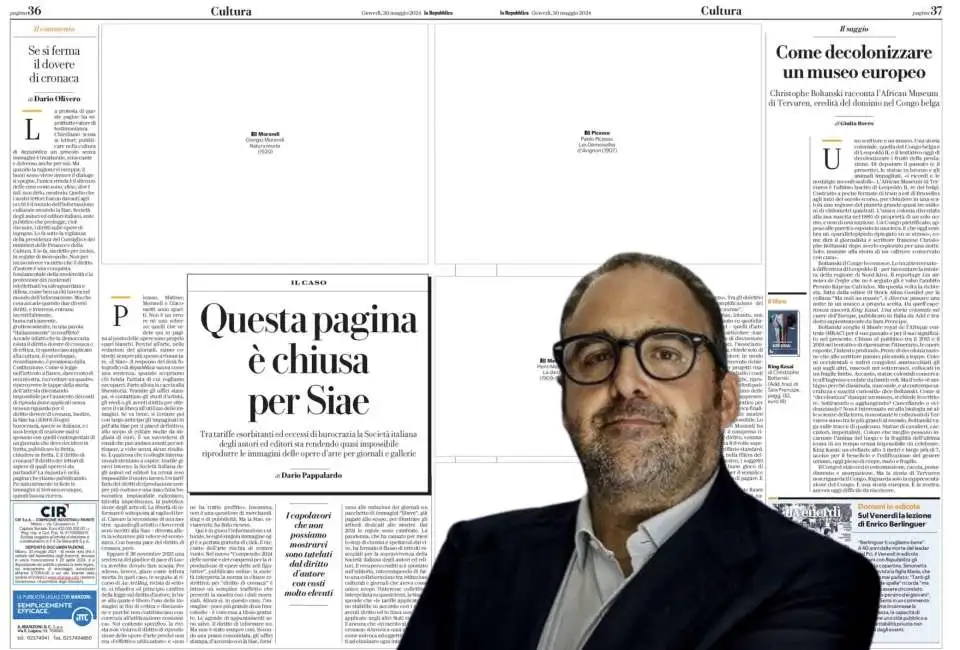 pagina di repubblica senza immagini in protesta con la siae salvo nastasi. 