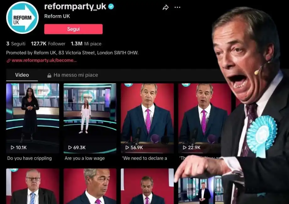 reforme uk su tiktok nigel farage