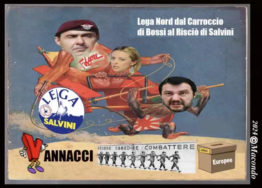 roberto vannacci - giorgia meloni - matteo salvini - meme by macondo 