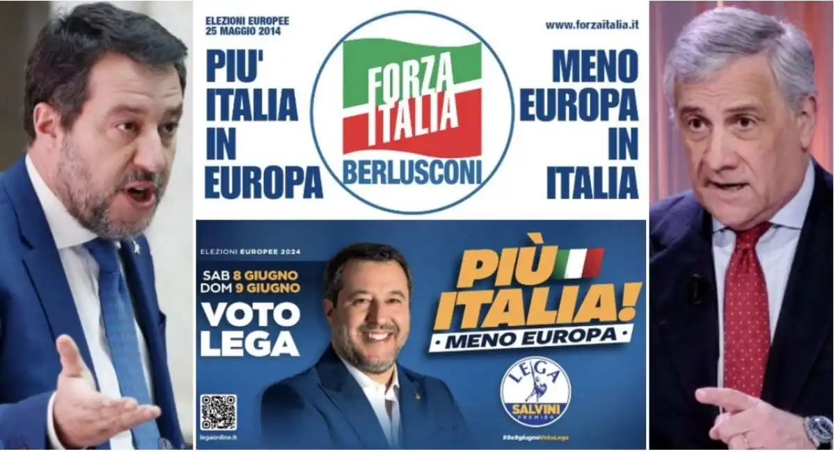 salvini tajani slogan meno europa manifesti europee