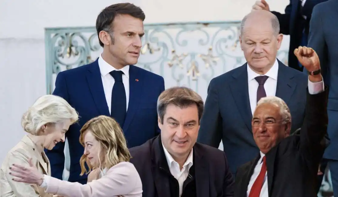 ursula von der leyen giorgia meloni antonio costa markus soder soeder emmanuel macron olaf scholz