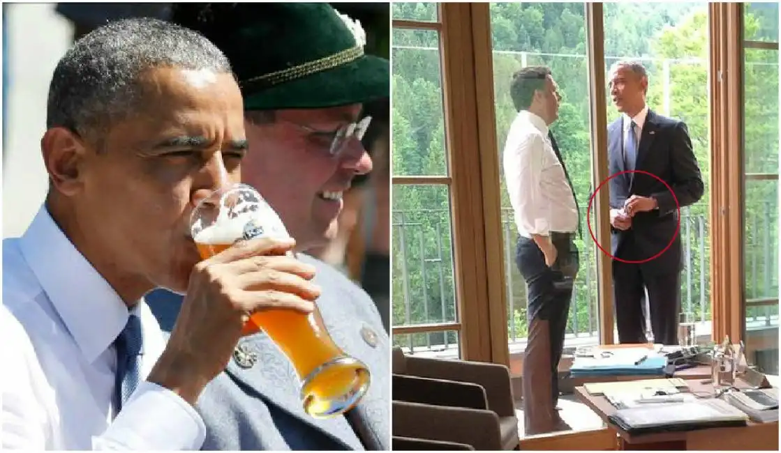 barack obama con birra e sigaretta con renzi in baviera