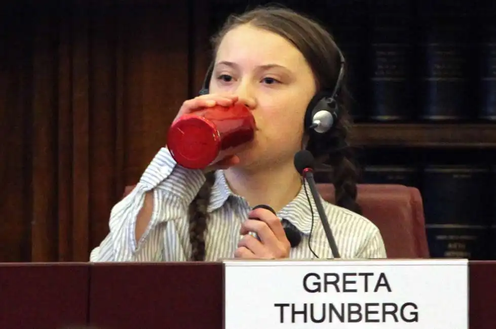 greta al senato beve dalla borraccia