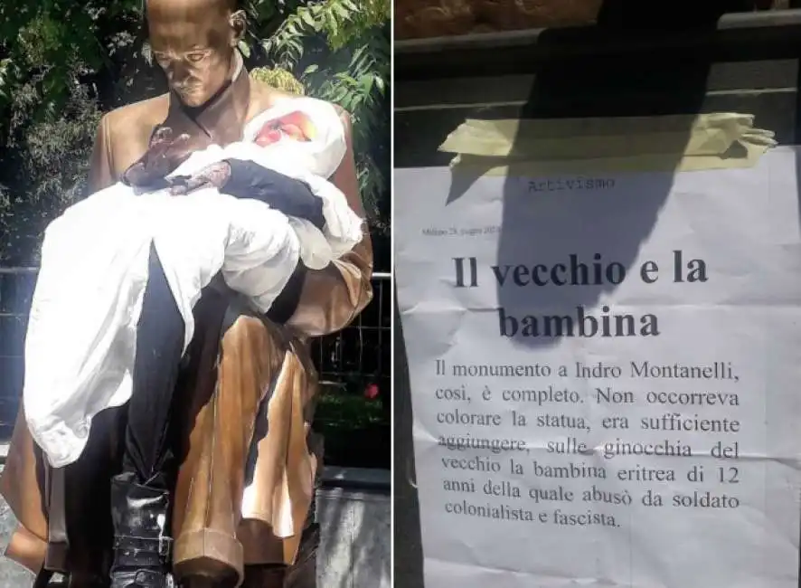 statua di montanelli con la bimba in braccio