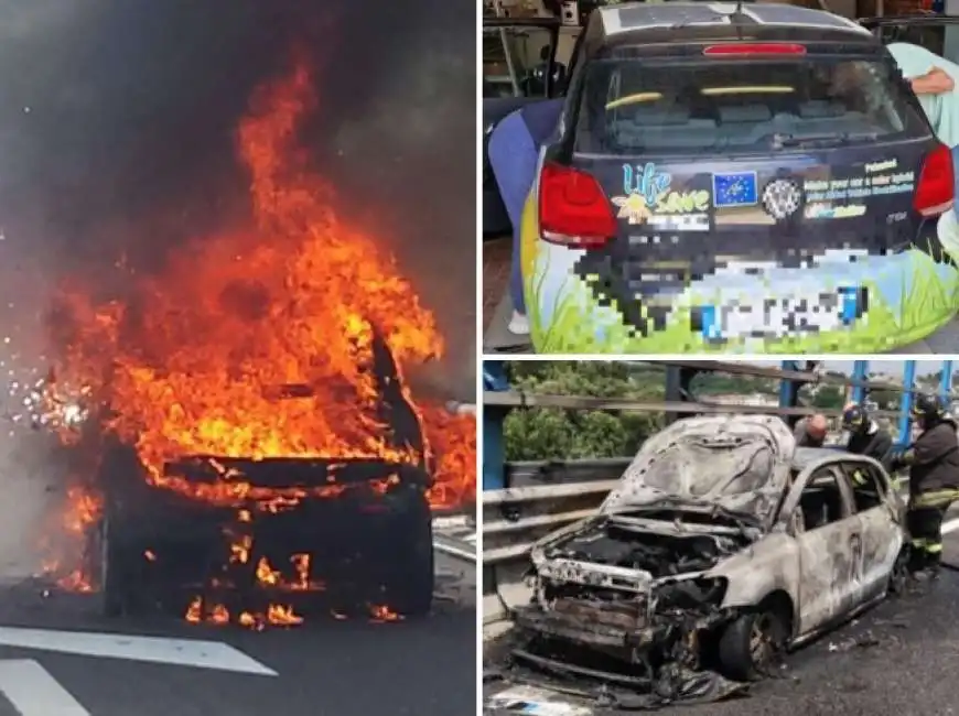 auto esplosa in tangenziale a napoli. 