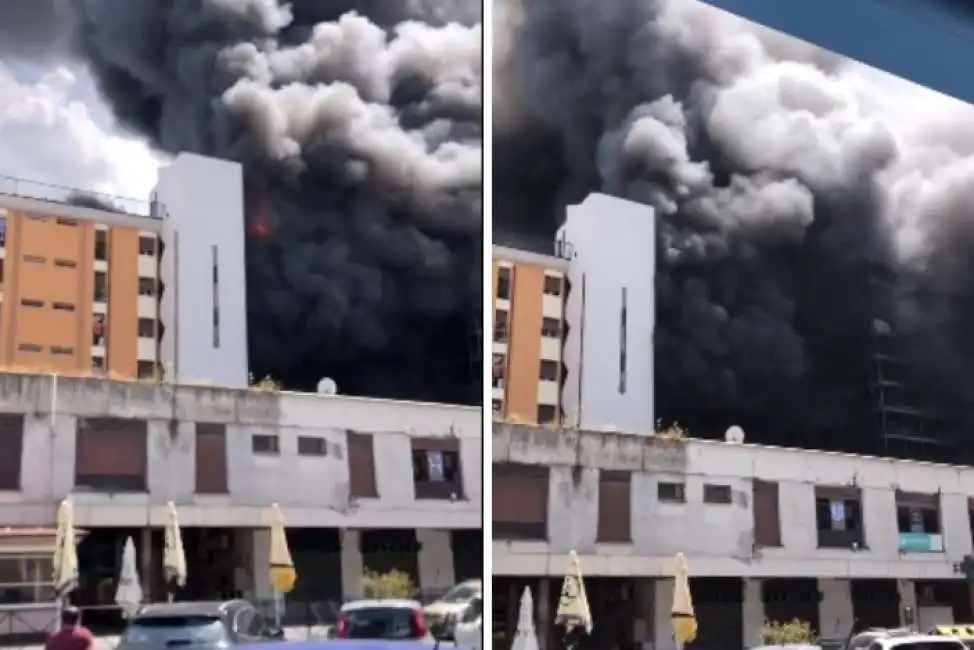 roma - palazzo in fiamme a colli aniene - 1 incendio esplosione