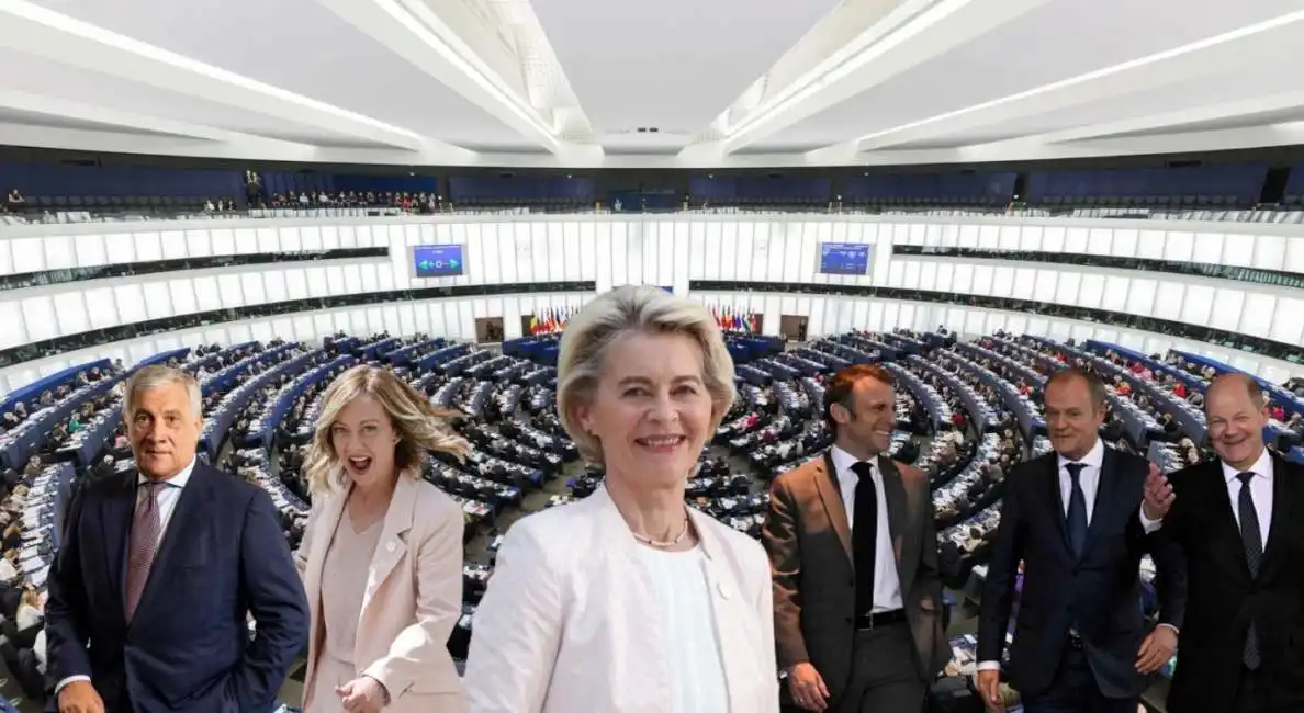 parlamento europeo ursula von der leyen commissione unione europea giorgia meloni antonio tajani olaf scholz emmanuel macron donald tusk