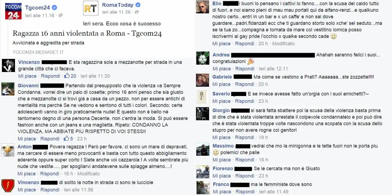 commenti facebook allo stupro della 15enne a roma 