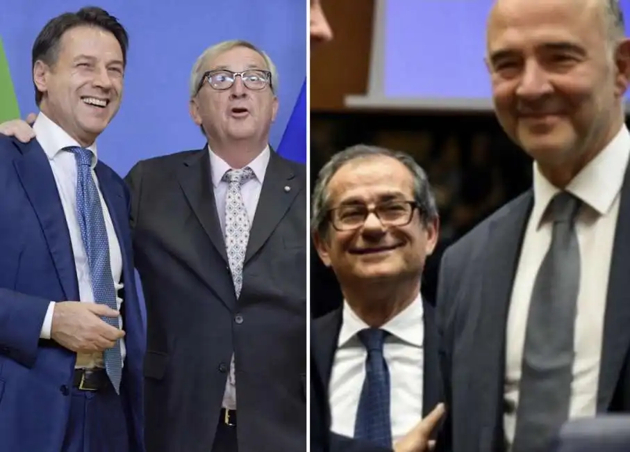 giuseppe conte jean claude juncker giovanni tria pierre moscovici