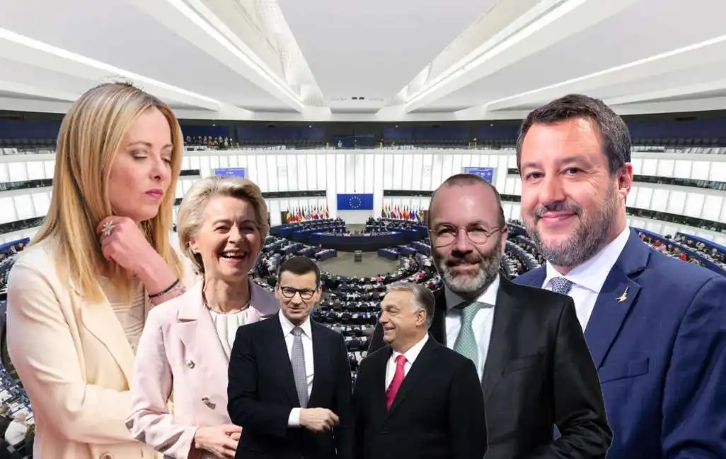 giorgia meloni matteo salvini ursula von der leyen manfred weber mateusz morawiecki viktor orban 