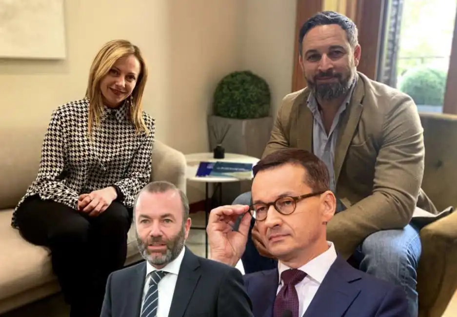 giorgia meloni santiago abascal mateusz morawiecki manfred weber 