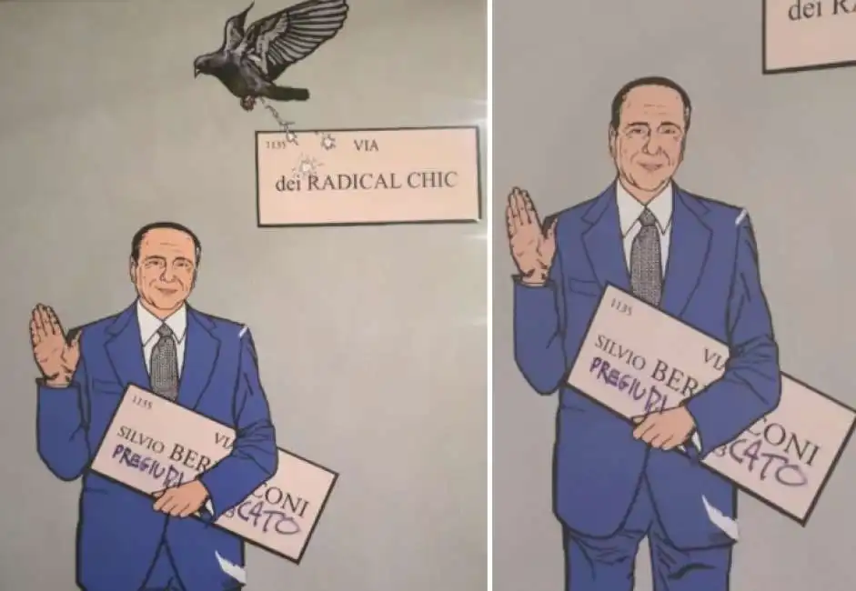 il murale di alexsandro palombo su silvio berlusconi vandalizzato 