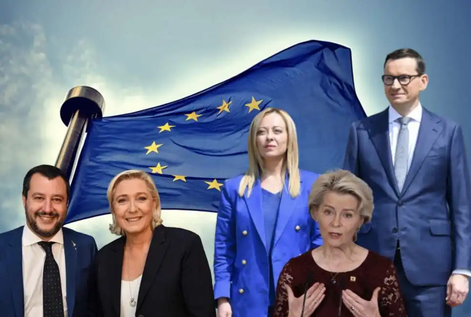 matteo salvini marine le pen giorgia meloni mateusz morawiecki ursula von der leyen ue unione europea 