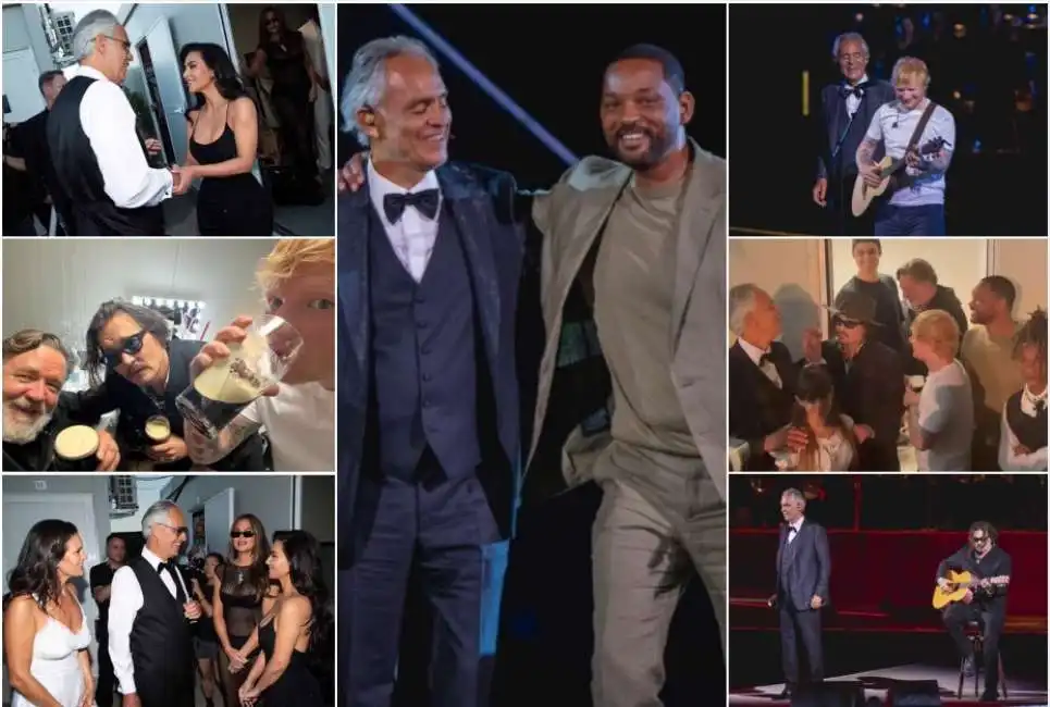 andrea bocelli festeggia i trent'anni di carriera will smith kim chloe kardashian ed sheeran russel crowe johnny depp