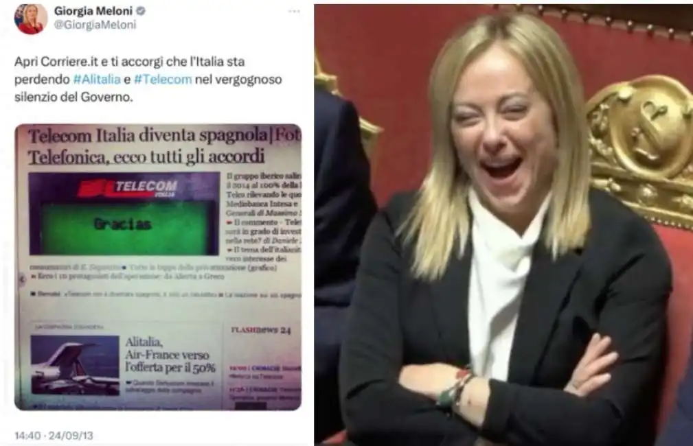 giorgia meloni tweet 2013 ita lufthansa alitalia tim