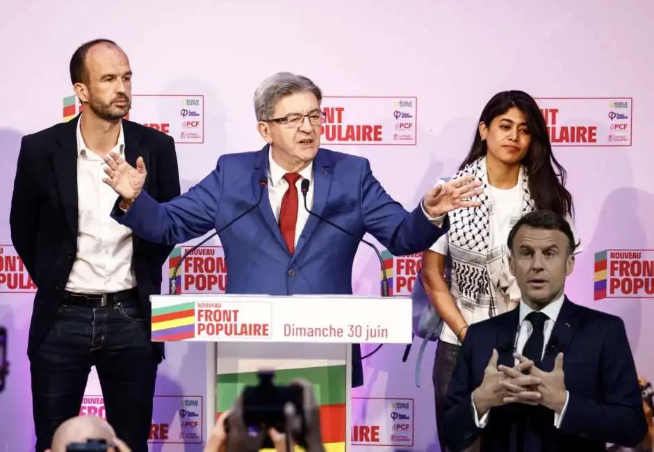 manuel bompard - jean luc melenchon rima hassan emmanuel macron 