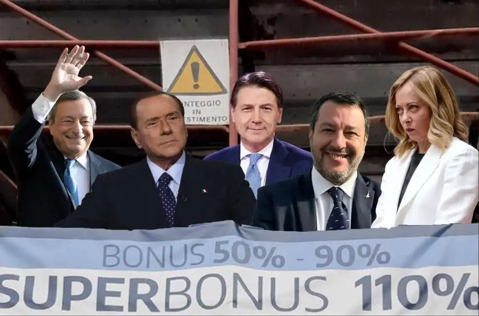 mario draghi giuseppe conte silvio berlusconi matteo salvini giorgia meloni sfondo superbonus