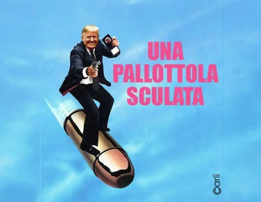 una pallottola sculata - meme by emiliano carli - attentato donald trump butler pennsylvania 