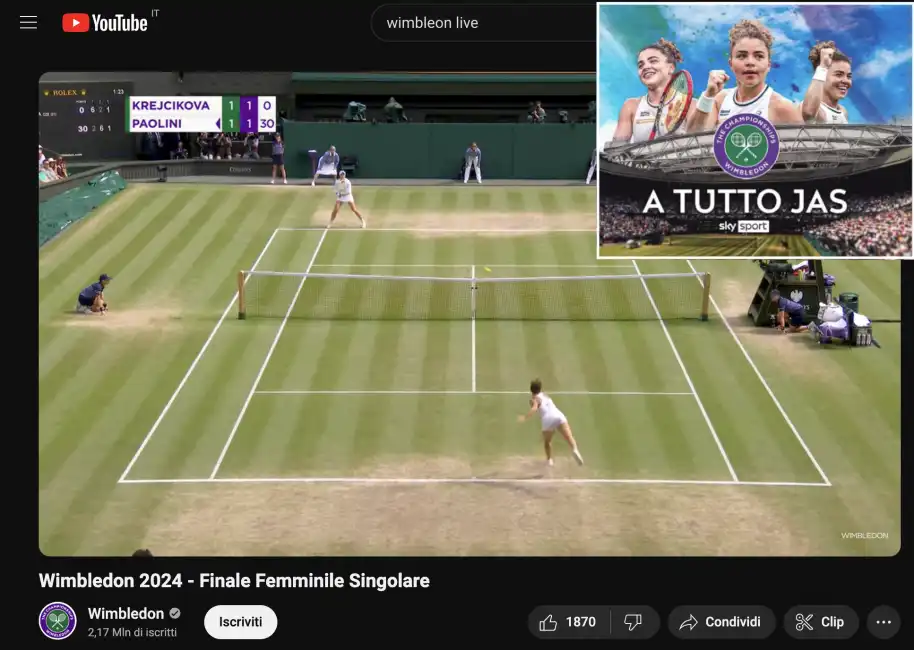 wimbledon paolini sky youtube finale