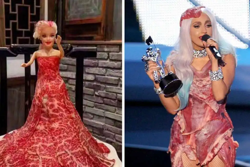 barbie lady gaga con il vestito di carne