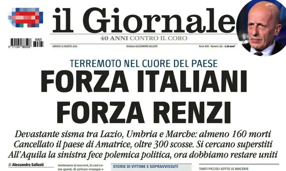 il giornale prima pagina dopo il terremoto sallusti