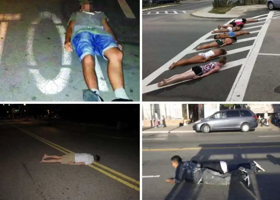 planking - ragazzini sdraiati strada traffico