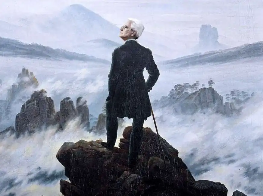 sergio mattarella come il viandante sul mare di nebbia di caspar david friedrich - by lughino/spinoza