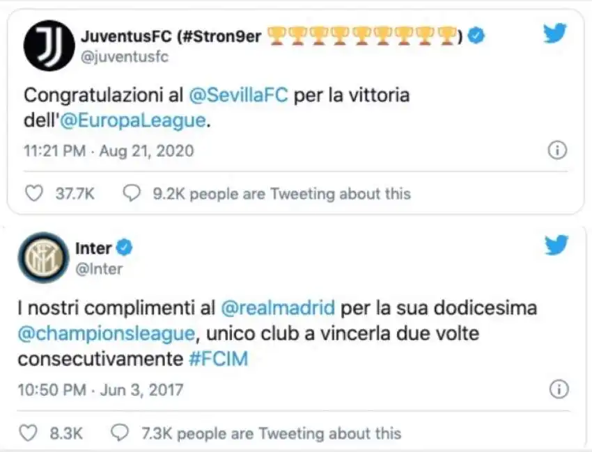 juventus inter complimenti real madrid siviglia